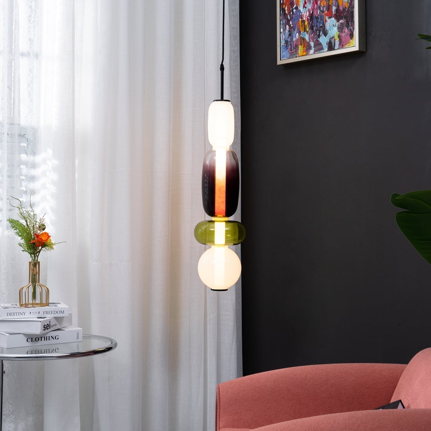 Suspension en Verre Candy – Luminaire Moderne LED avec Design Coloré