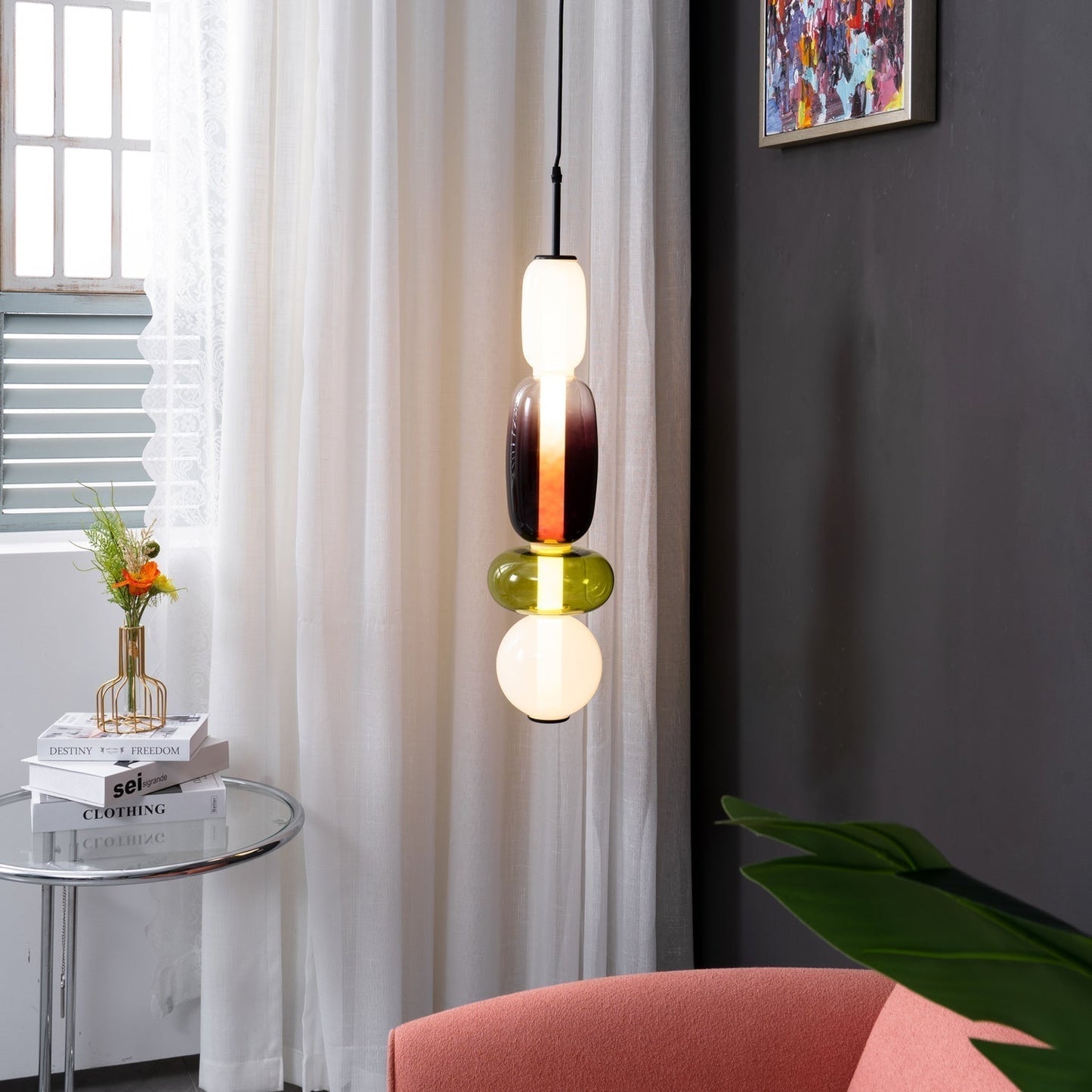 Suspension en Verre Candy – Luminaire Moderne LED avec Design Coloré