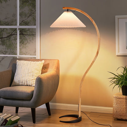 Lampe sur Pied Caprani – Design Scandinave 70’s avec Base en Bois et Métal