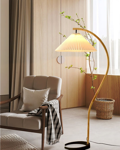 Lampe sur Pied Caprani – Design Scandinave 70’s avec Base en Bois et Métal