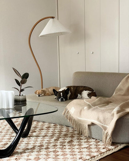 Lampe sur Pied Caprani – Design Scandinave 70’s avec Base en Bois et Métal