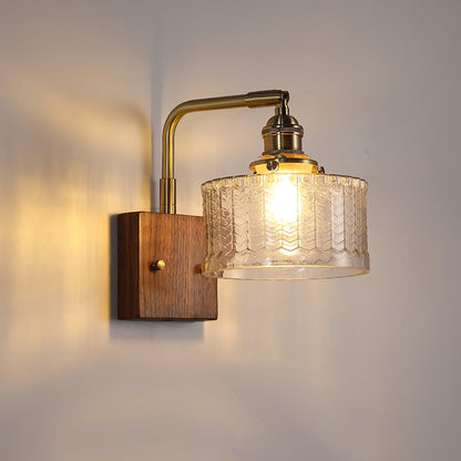 Applique Murale Camela – Éclairage Rustique avec Verre Artisanal et Base en Bois