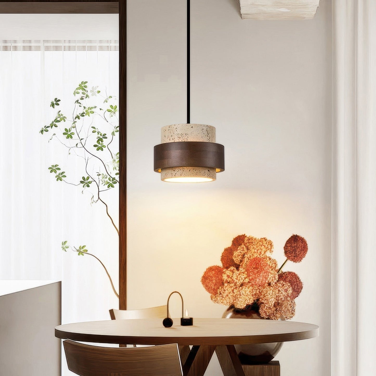 Lampe de Chevet Ascend Retro Wabi-Sabi – Élégance Minimaliste avec Travertin et Bois