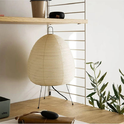Lampe de Table Japonaise en Papier de Riz - LED Design Artistique avec Pied Tripode en Bois