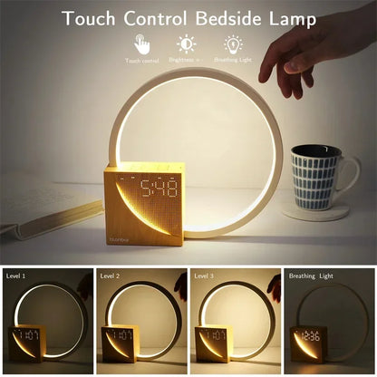 Lampe de Réveil avec Contrôle Tactile – Éclairage de Nuit Moderne en Bois