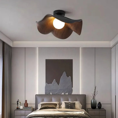 Plafonnier Lotus en Bois Nordic – Lampe Design en Résine et Métal, Inspiration Naturelle pour Salon ou Chambre