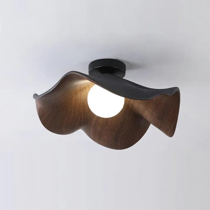 Plafonnier Lotus en Bois Nordic – Lampe Design en Résine et Métal, Inspiration Naturelle pour Salon ou Chambre