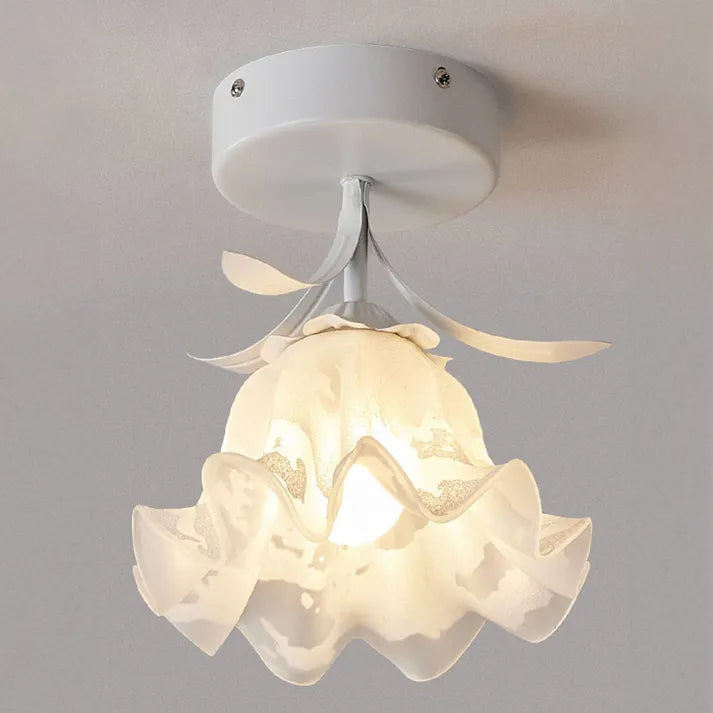 Plafonnier French Tiffany Mini Fleur - Lampe en Verre et Fer au Design Vintage