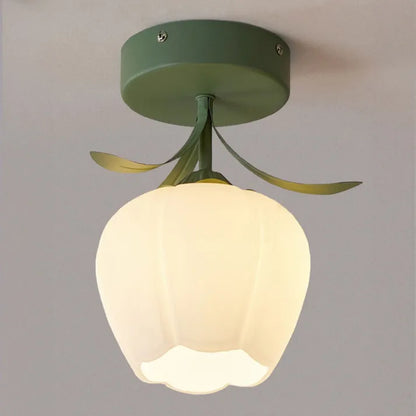 Plafonnier French Tiffany Mini Fleur - Lampe en Verre et Fer au Design Vintage