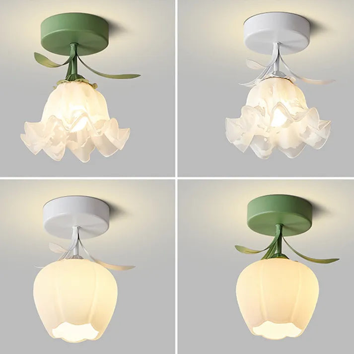 Plafonnier French Tiffany Mini Fleur - Lampe en Verre et Fer au Design Vintage