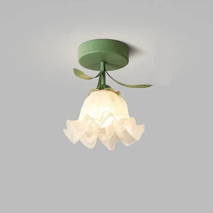 Plafonnier French Tiffany Mini Fleur - Lampe en Verre et Fer au Design Vintage