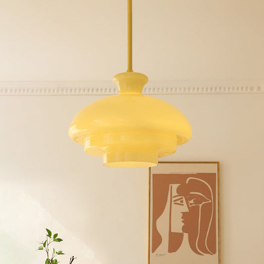 Suspension Bauhaus en Verre Crème Jaune - Élégance Vintage et Design Moderne