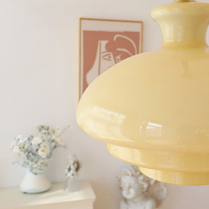 Suspension Bauhaus en Verre Crème Jaune - Élégance Vintage et Design Moderne