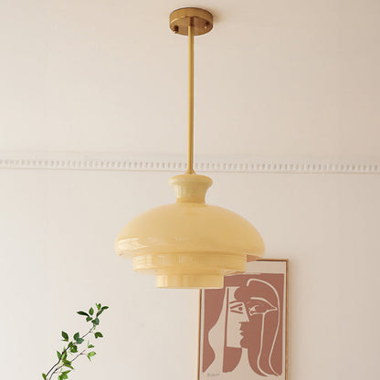 Suspension Bauhaus en Verre Crème Jaune - Élégance Vintage et Design Moderne