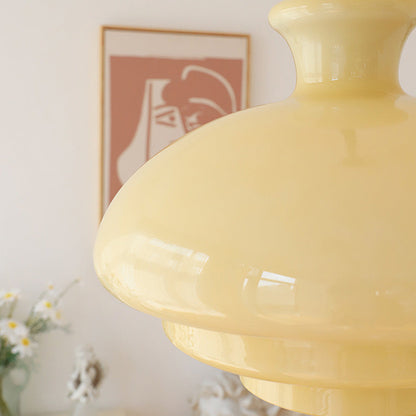 Suspension Bauhaus en Verre Crème Jaune - Élégance Vintage et Design Moderne