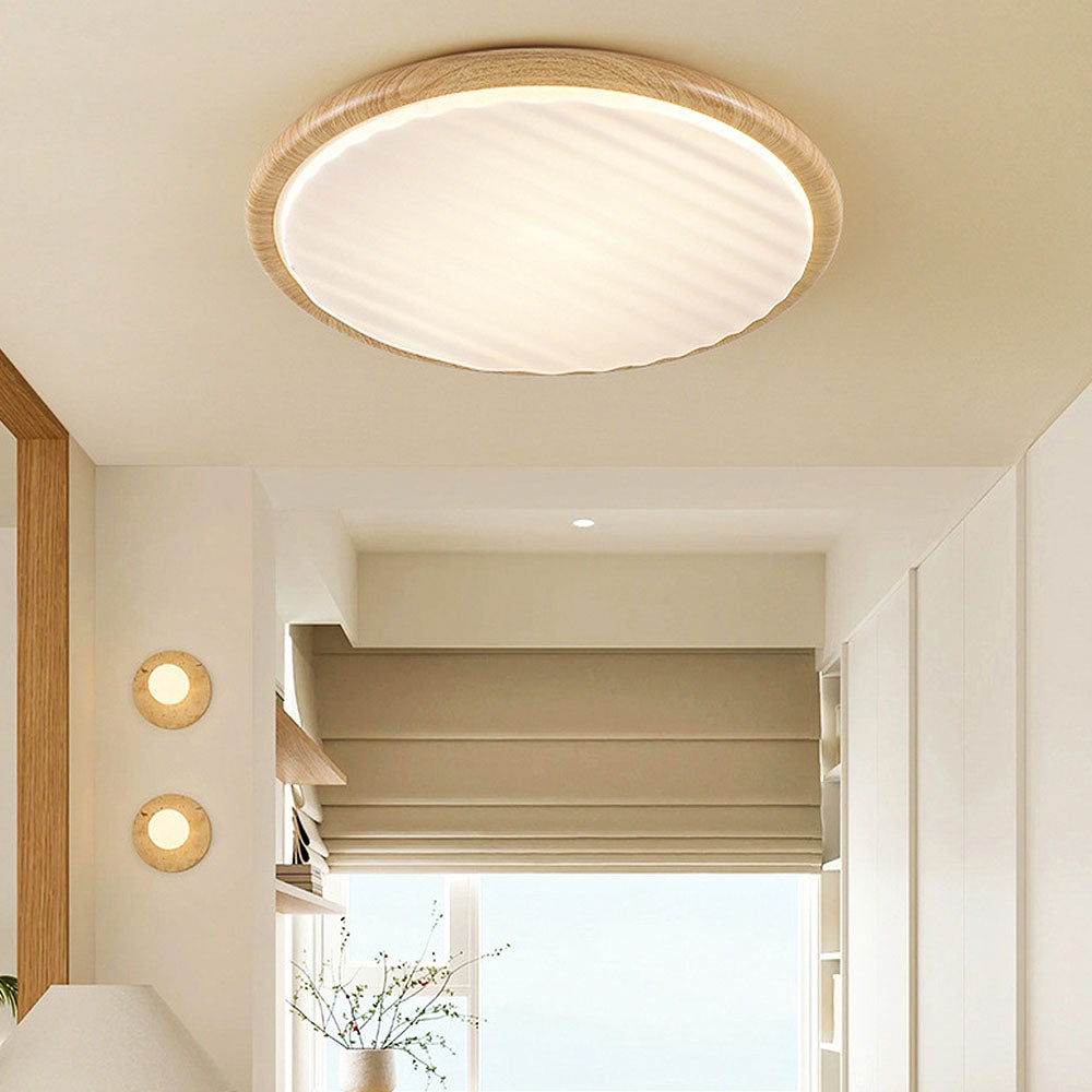 Plafonnier LED Rond Wooden Wrinkles - Design Naturel et Moderne pour Chambre