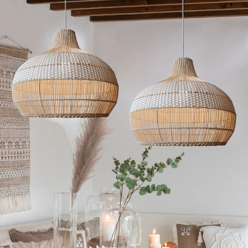 Lampe Suspendue Tressée en Rattan Naturel – Applique de Plafond Élégante et Organique