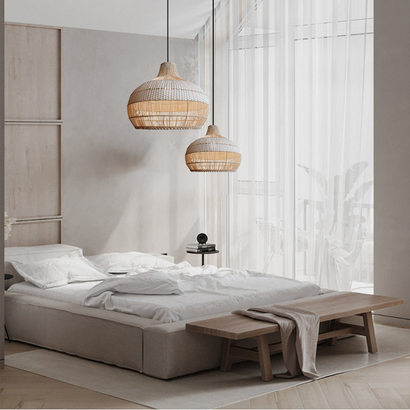 Lampe Suspendue Tressée en Rattan Naturel – Applique de Plafond Élégante et Organique