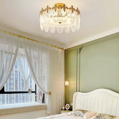 Chandelier Rond en Verre avec Motif Décoratif - Lampe Suspendue Élégante