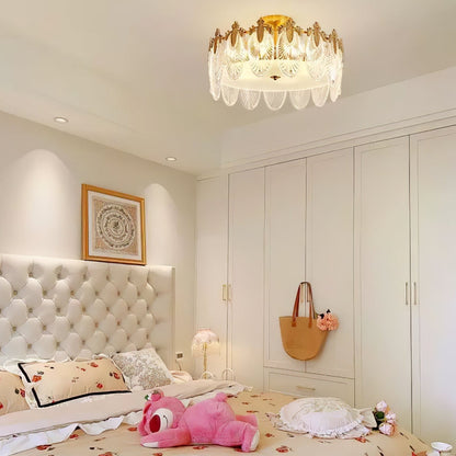 Chandelier Rond en Verre avec Motif Décoratif - Lampe Suspendue Élégante