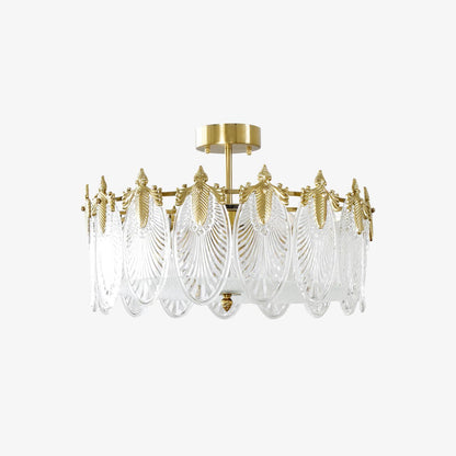 Chandelier Rond en Verre avec Motif Décoratif - Lampe Suspendue Élégante