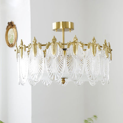 Chandelier Rond en Verre avec Motif Décoratif - Lampe Suspendue Élégante