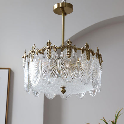 Chandelier Rond en Verre avec Motif Décoratif - Lampe Suspendue Élégante