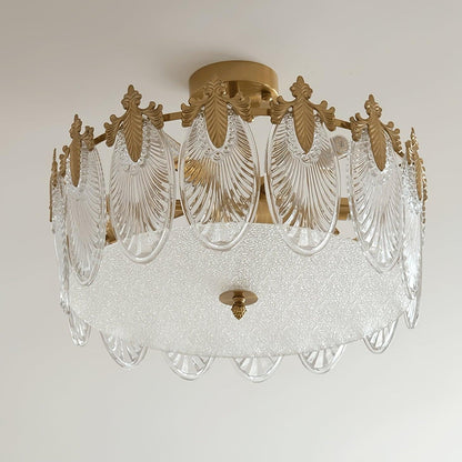 Chandelier Rond en Verre avec Motif Décoratif - Lampe Suspendue Élégante