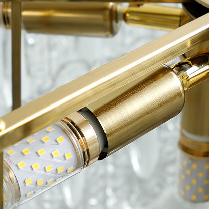 Chandelier Rond en Verre avec Motif Décoratif - Lampe Suspendue Élégante