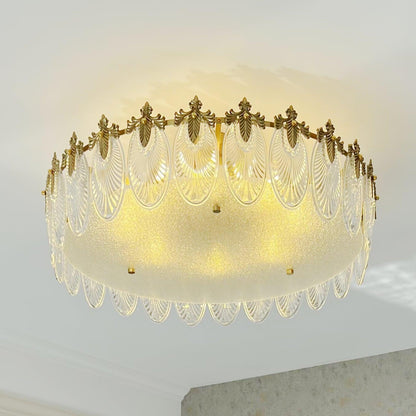 Chandelier Rond en Verre avec Motif Décoratif - Lampe Suspendue Élégante