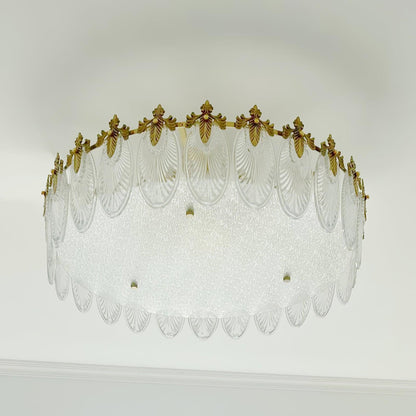 Chandelier Rond en Verre avec Motif Décoratif - Lampe Suspendue Élégante