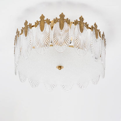 Chandelier Rond en Verre avec Motif Décoratif - Lampe Suspendue Élégante
