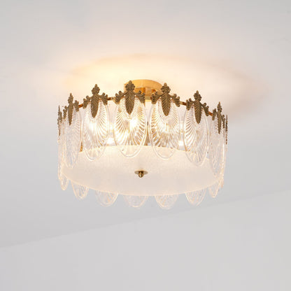 Chandelier Rond en Verre avec Motif Décoratif - Lampe Suspendue Élégante