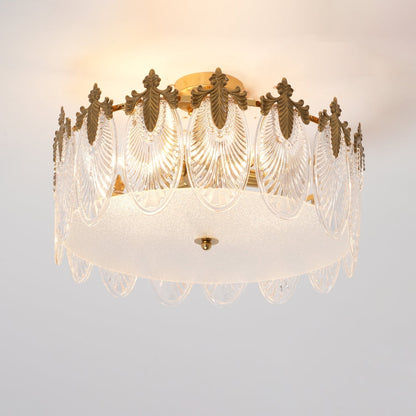 Chandelier Rond en Verre avec Motif Décoratif - Lampe Suspendue Élégante