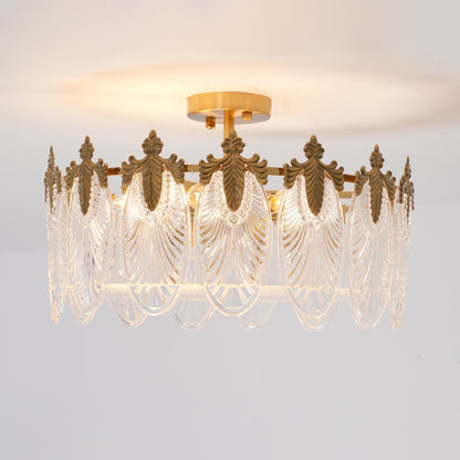 Chandelier Rond en Verre avec Motif Décoratif - Lampe Suspendue Élégante