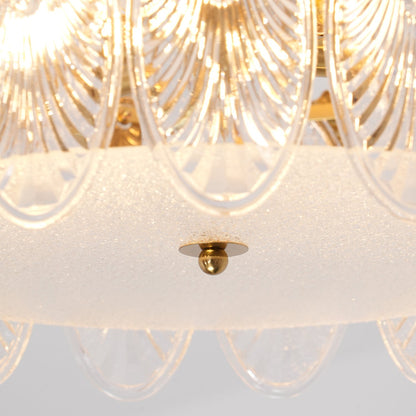 Chandelier Rond en Verre avec Motif Décoratif - Lampe Suspendue Élégante
