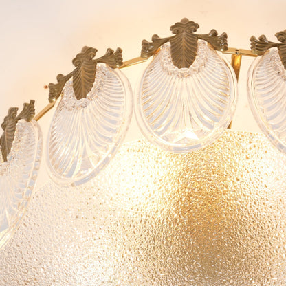 Chandelier Rond en Verre avec Motif Décoratif - Lampe Suspendue Élégante