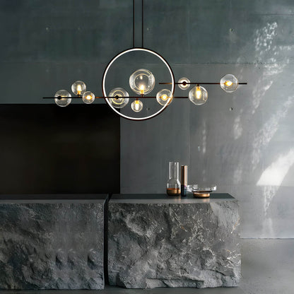 Lampe Design Moderne ELARA – Suspension avec Anneau LED et Boules en Verre