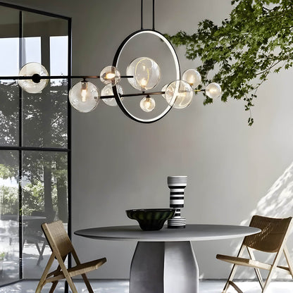 Lampe Design Moderne ELARA – Suspension avec Anneau LED et Boules en Verre