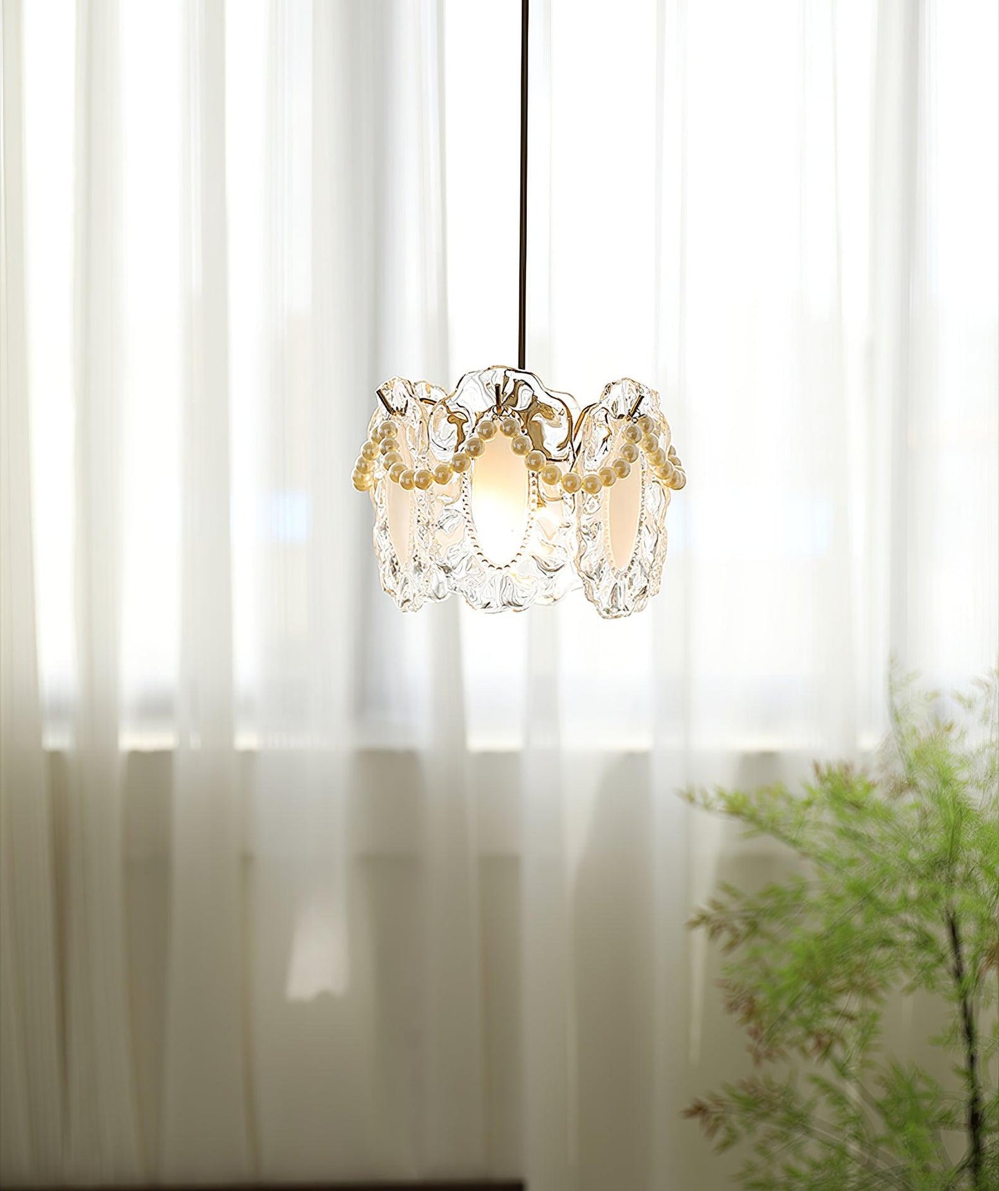Suspension Luminaire en Verre Floral – Élégant et Raffiné, Design Naturel, LED Compatible
