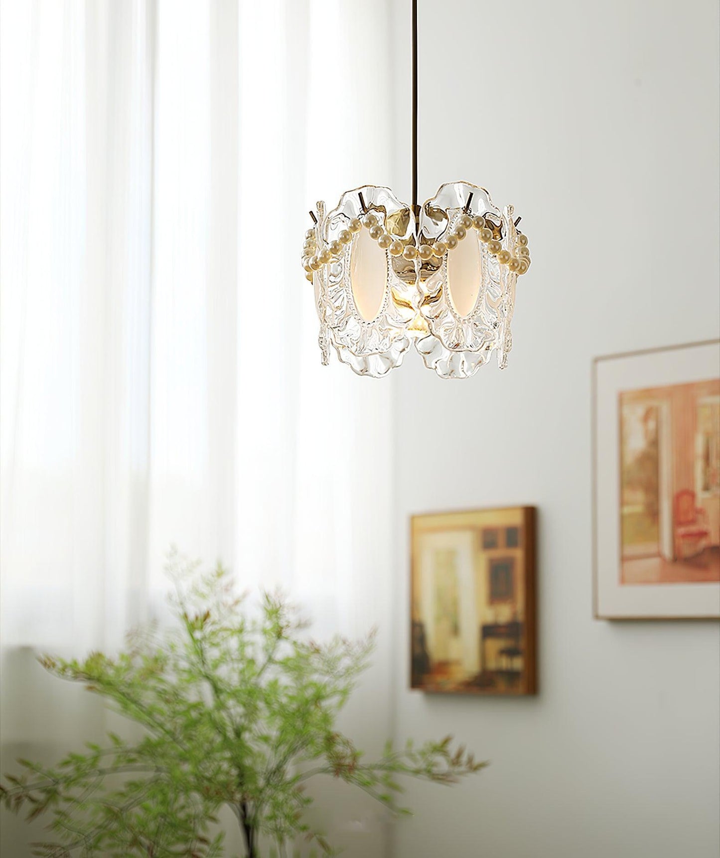 Suspension Luminaire en Verre Floral – Élégant et Raffiné, Design Naturel, LED Compatible