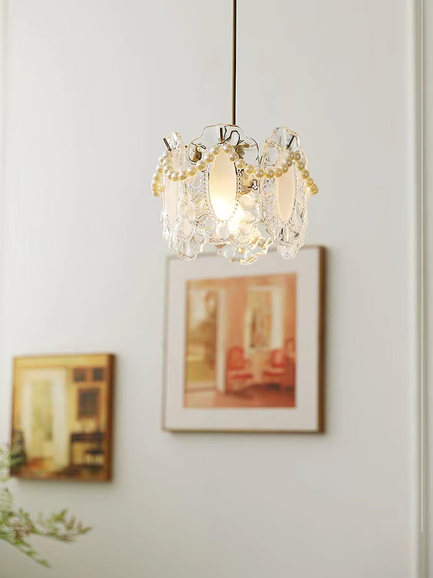 Suspension Luminaire en Verre Floral – Élégant et Raffiné, Design Naturel, LED Compatible