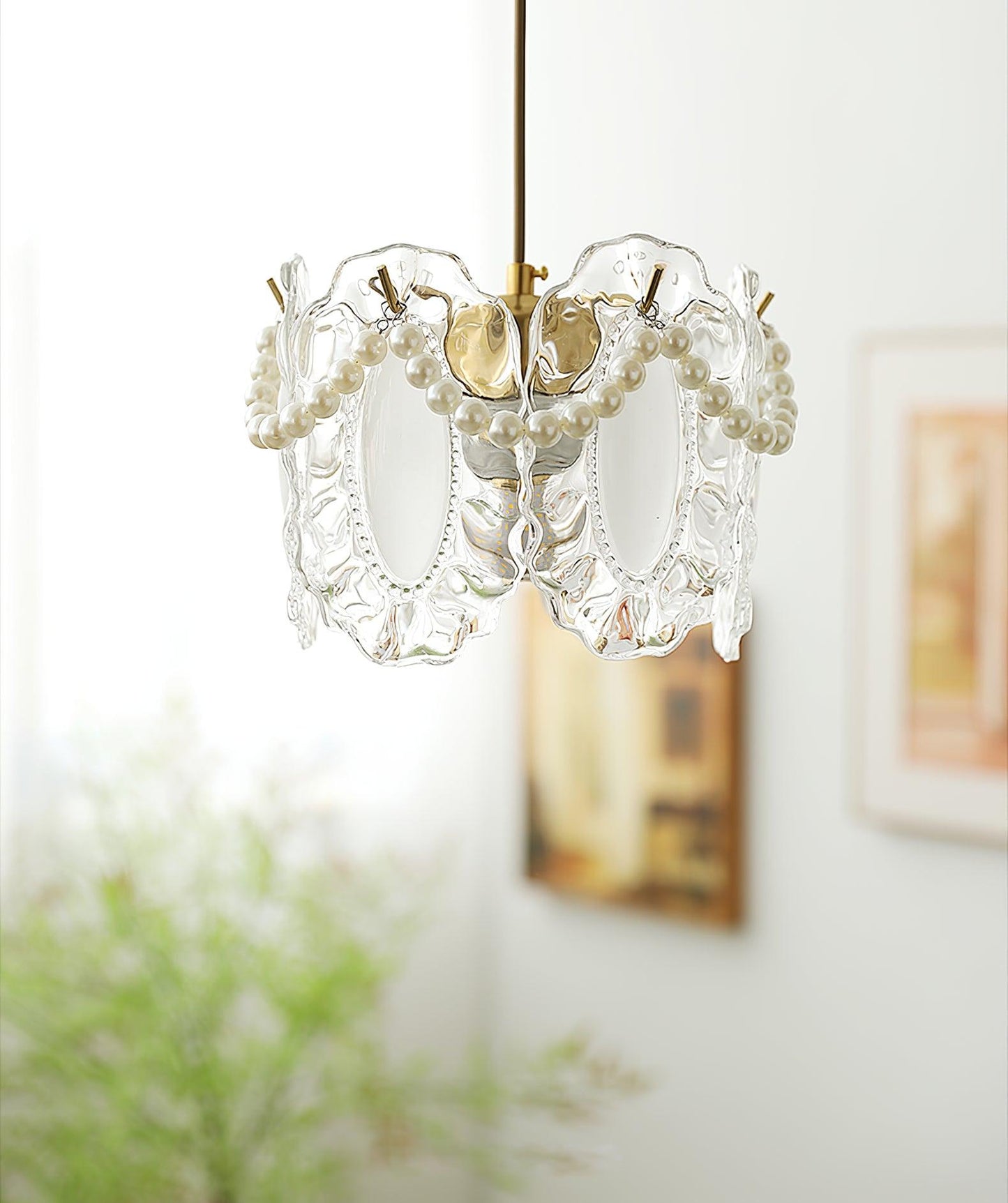 Suspension Luminaire en Verre Floral – Élégant et Raffiné, Design Naturel, LED Compatible