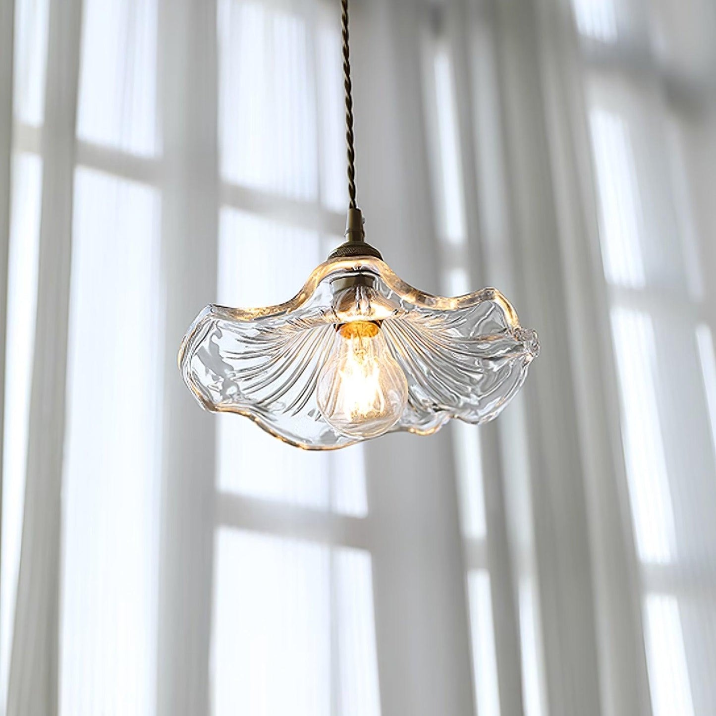Suspension Flower Glass - Lampe en Verre Transparent, Design Rétro Élégant
