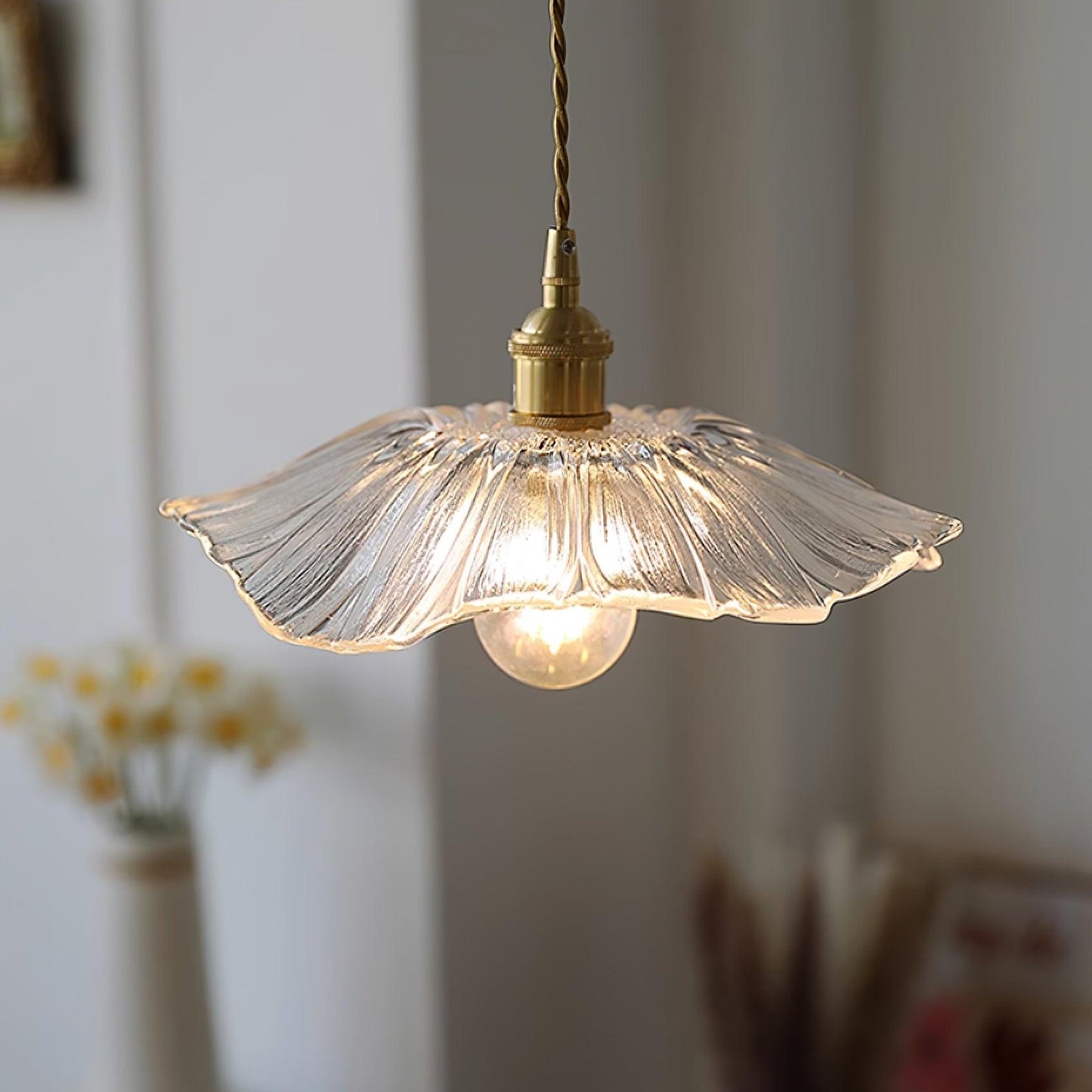 Suspension Flower Glass - Lampe en Verre Transparent, Design Rétro Élégant