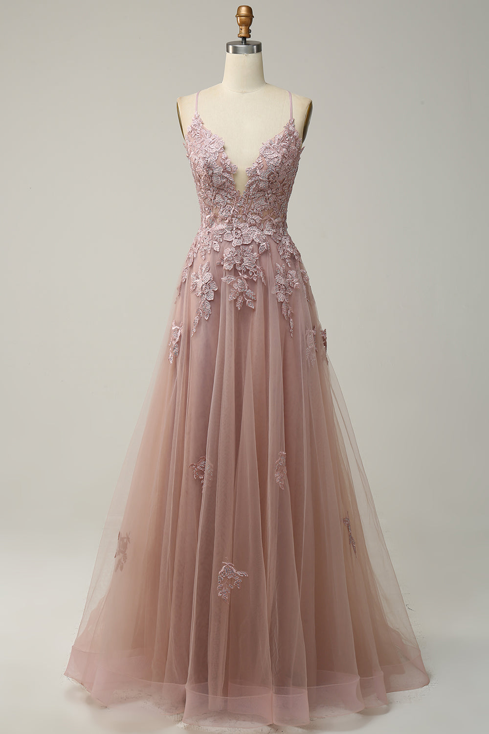 Élégante Robe de Bal A-Ligne avec Bretelles Spaghetti et Laçage – Modèle Julia