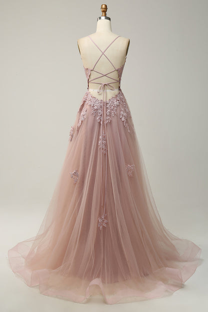 Élégante Robe de Bal A-Ligne avec Bretelles Spaghetti et Laçage – Modèle Julia
