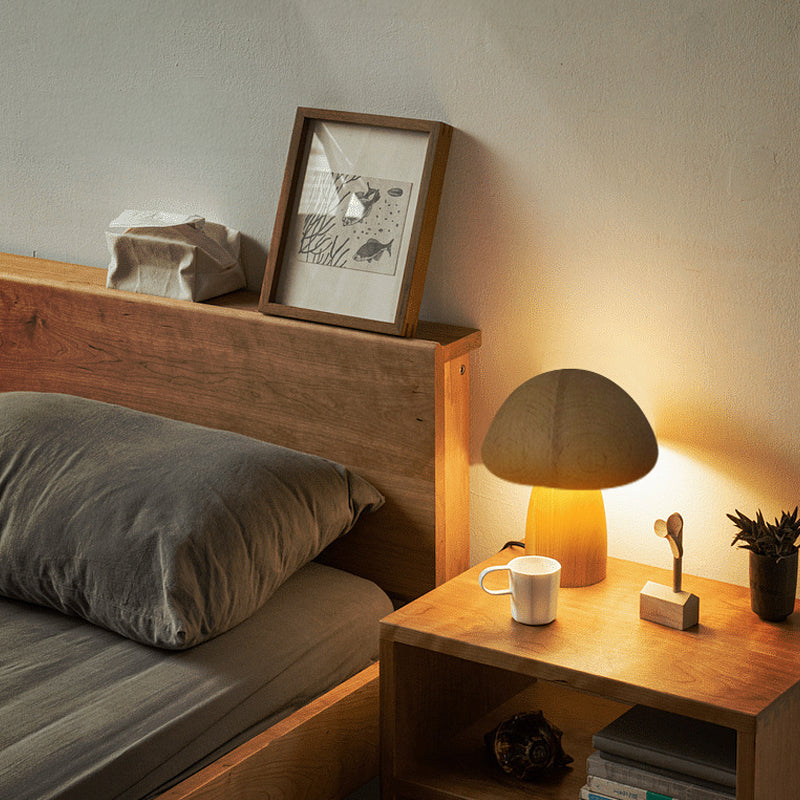 Lampe de Table Rechargeable en Bois "Champignon" LED - Écologique et Tactile