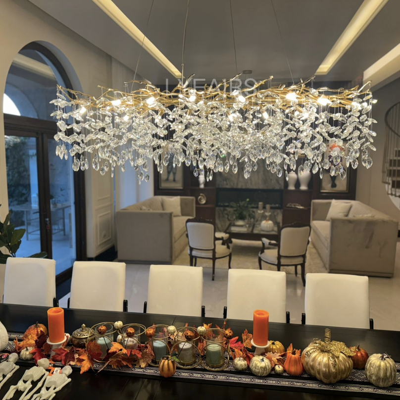 Lustre en Cristal Style Branché Français – Lustre Élégant en Aluminium et Cristal pour Salon et Salle à Manger