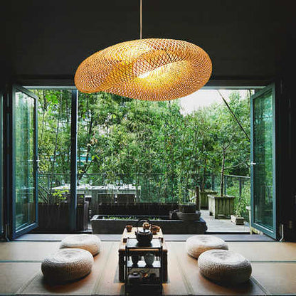 Lampe Pendante Artisanale en Bambou avec Abat-jour en Rotin – Éclairage Naturel et Élégant